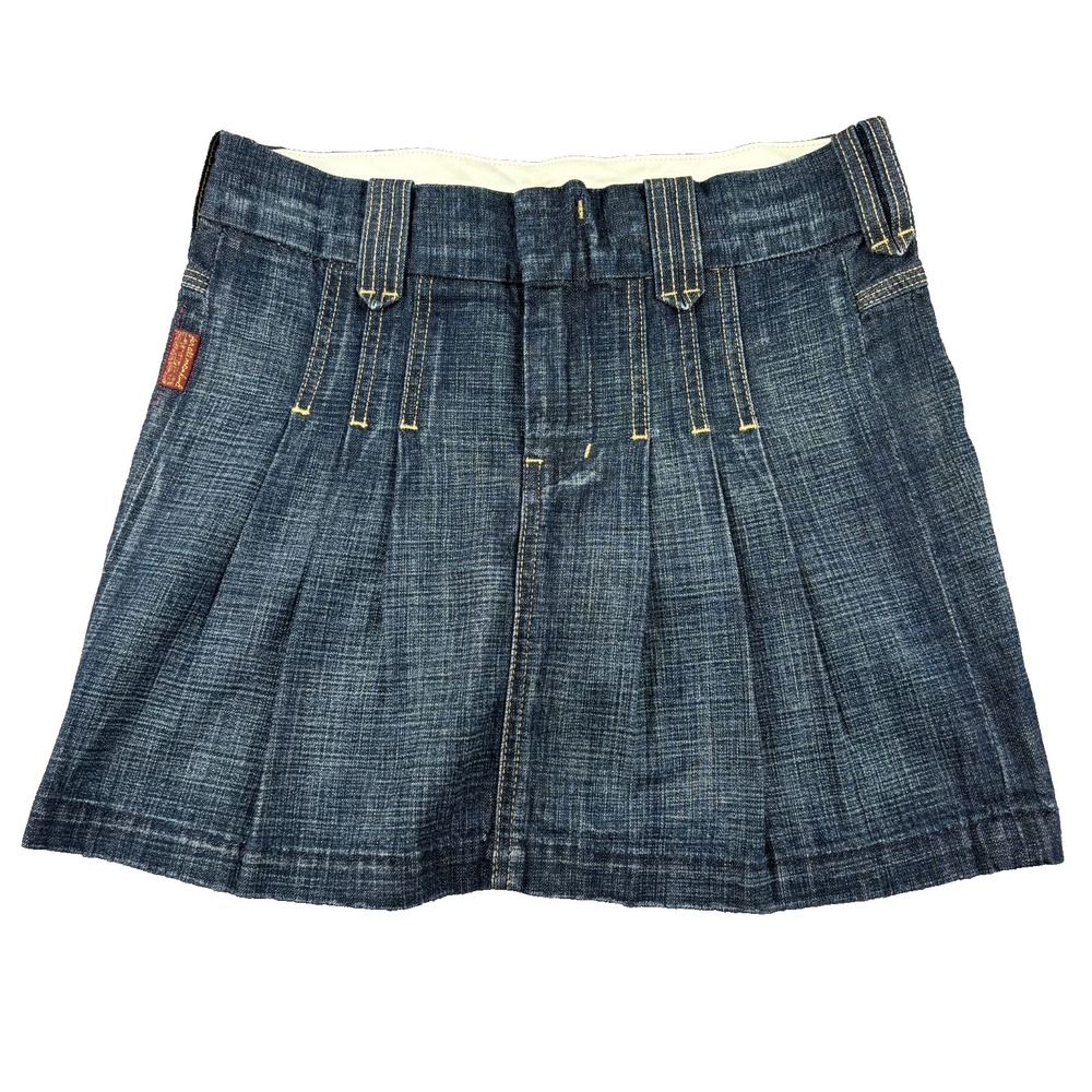 7 For All Mankind Pleated A-Line Skirt Women's 28 Blue Denim Cotton Pockets